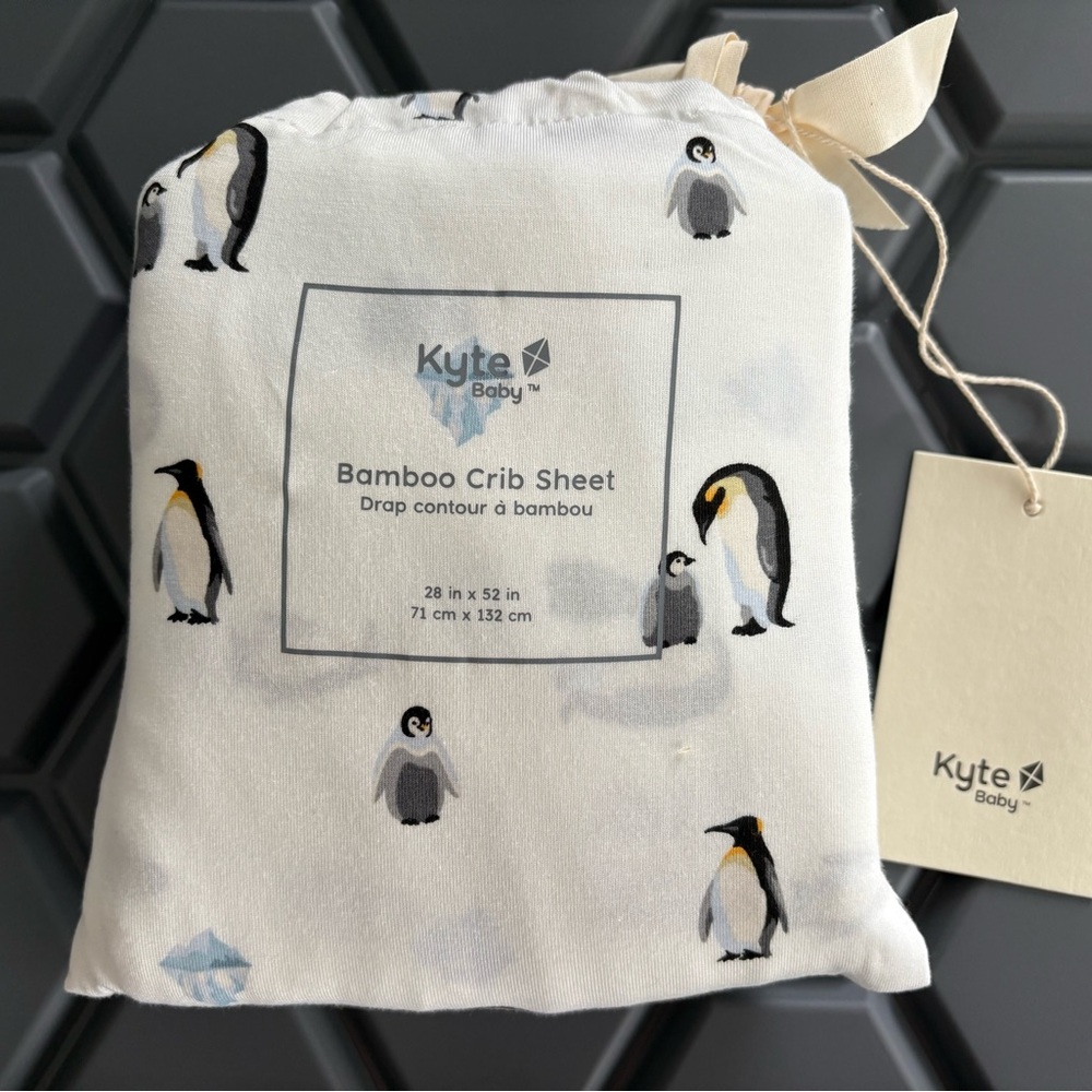 Kyte BABY White Bamboo Crib Sheet with Penguin Print